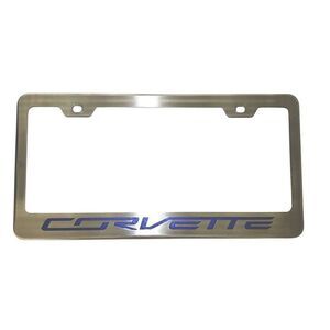 American Car Blue Carbon Fiber Stainless Steel Rear Tag Frame * Corvette Script*